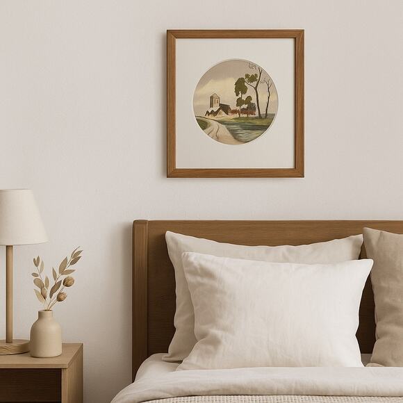 Geo Worn — Hand-Colored Etching Village Scene by River, European Landscape - Picture 3 of 6